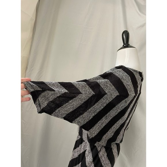 Max Studio Black/Gray Striped Half Sleeve Midi Knit Dress - Picture 10 of 11